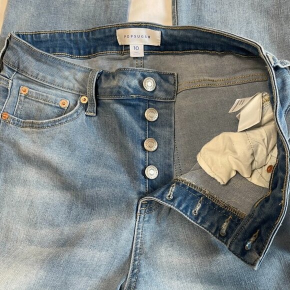 POPSUGAR Medium Wash Straight Leg High Rise Raw Hem Sz 10 W/ Tummy Control - Picture 5 of 8